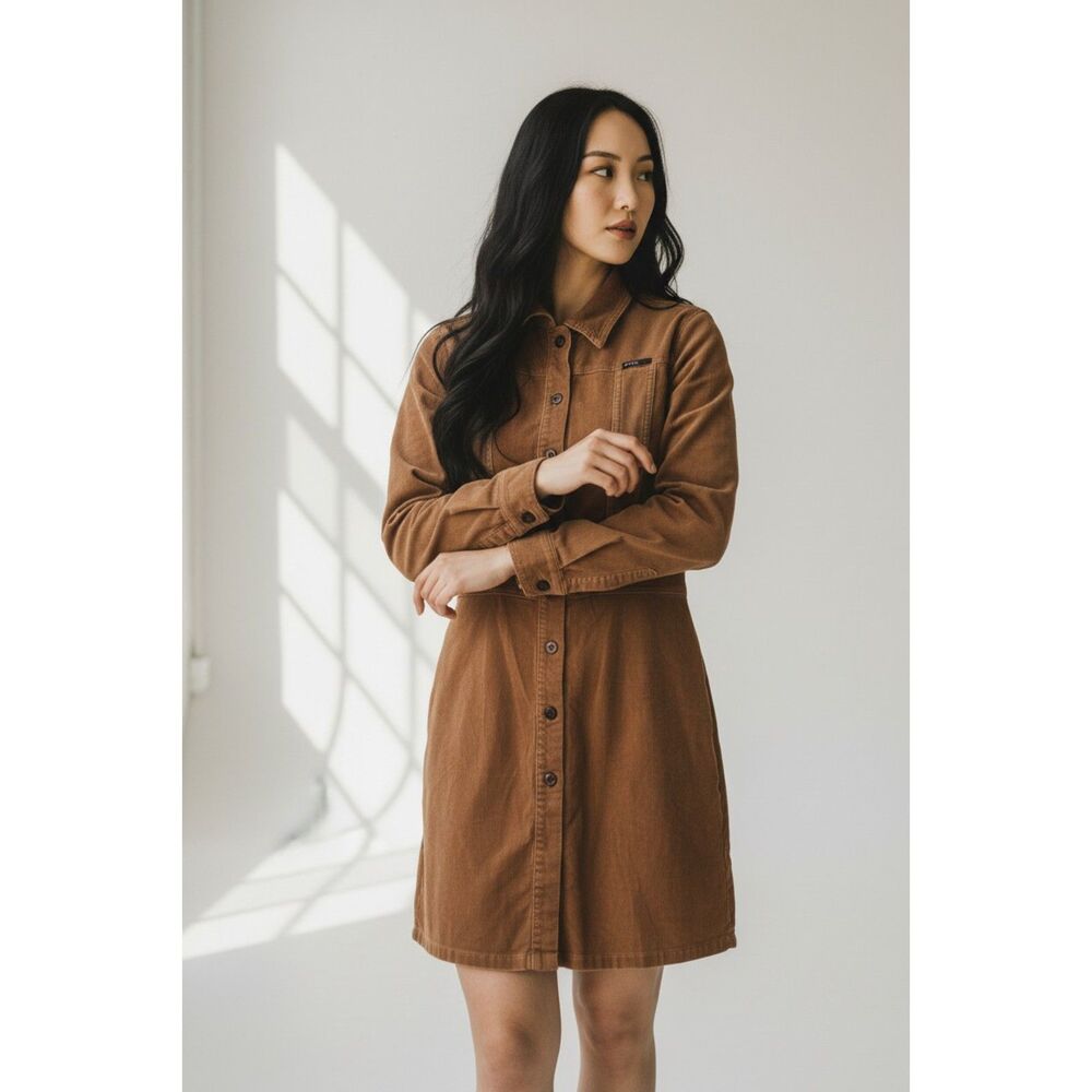 Title: Vintage Y2K Angel Jeans Brown Corduroy Button Front Dress Medium